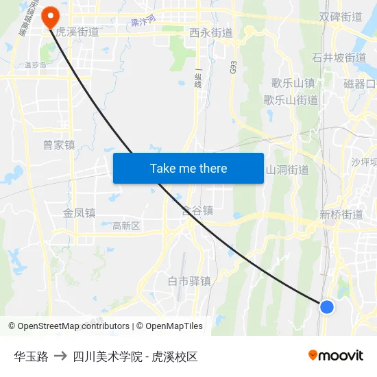 华玉路 to 四川美术学院 - 虎溪校区 map