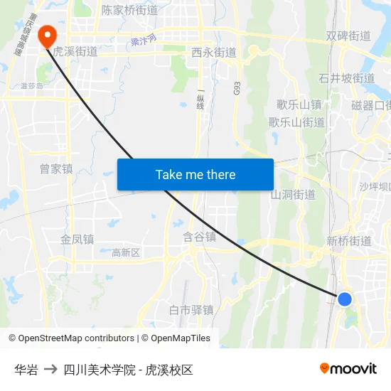 华岩 to 四川美术学院 - 虎溪校区 map
