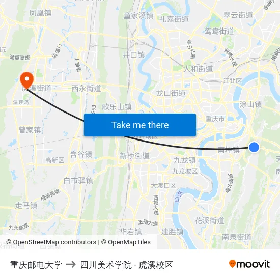 重庆邮电大学 to 四川美术学院 - 虎溪校区 map