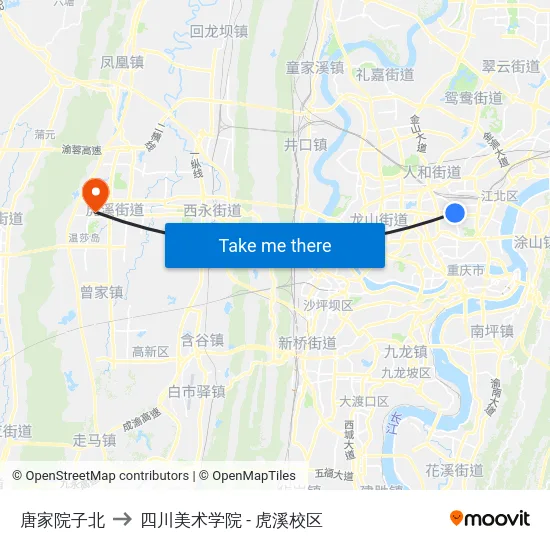 唐家院子北 to 四川美术学院 - 虎溪校区 map