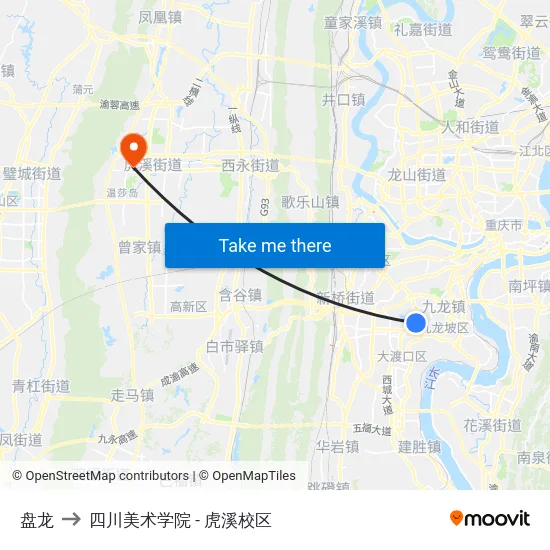 盘龙 to 四川美术学院 - 虎溪校区 map