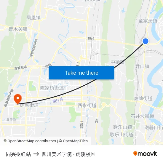 同兴枢纽站 to 四川美术学院 - 虎溪校区 map