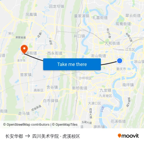 长安华都 to 四川美术学院 - 虎溪校区 map