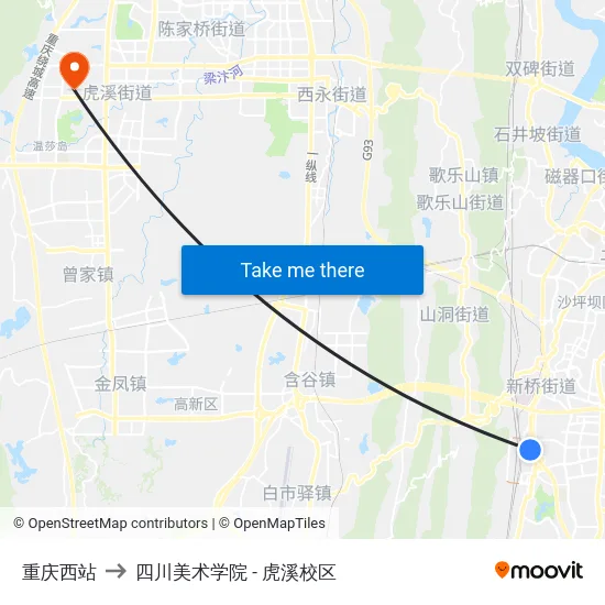 重庆西站 to 四川美术学院 - 虎溪校区 map