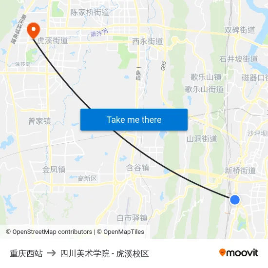 重庆西站 to 四川美术学院 - 虎溪校区 map