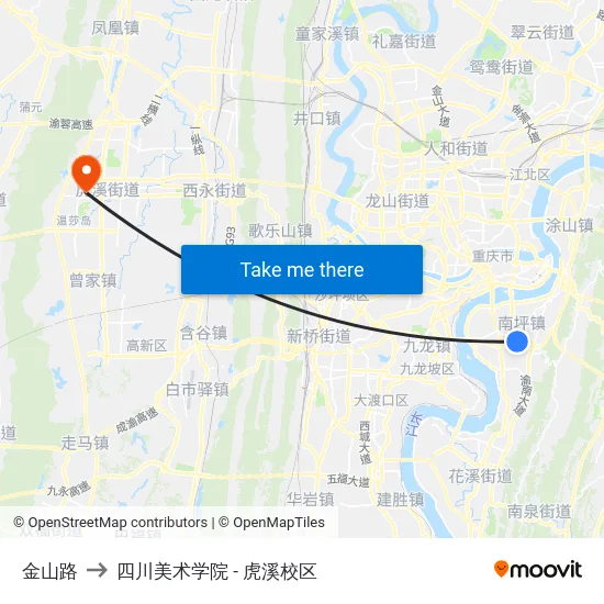 金山路 to 四川美术学院 - 虎溪校区 map