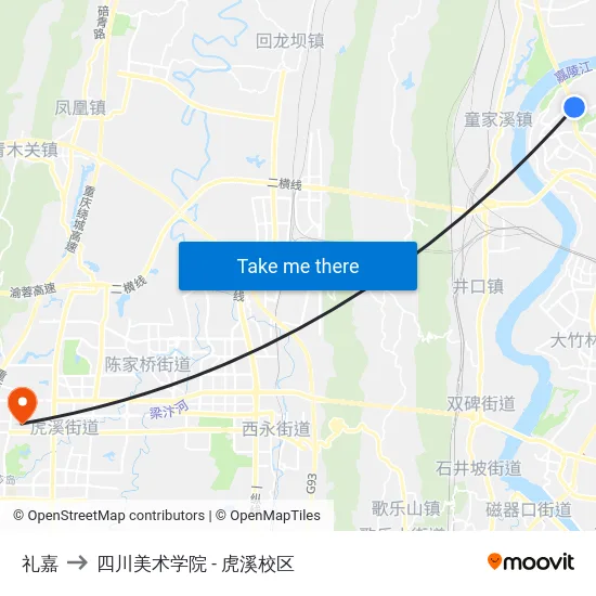 礼嘉 to 四川美术学院 - 虎溪校区 map