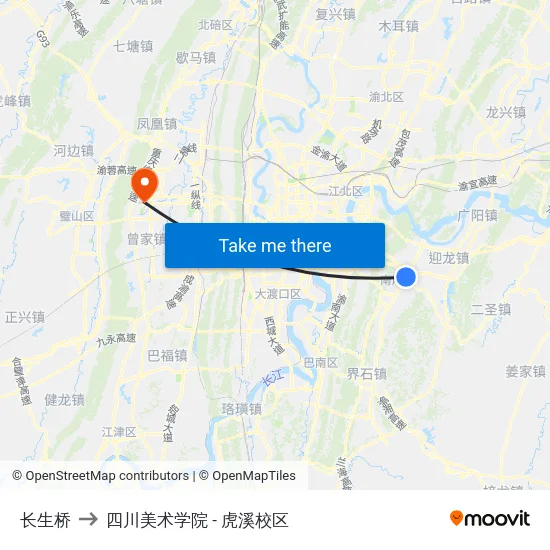 长生桥 to 四川美术学院 - 虎溪校区 map
