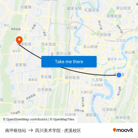 南坪枢纽站 to 四川美术学院 - 虎溪校区 map