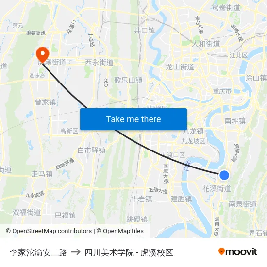 李家沱渝安二路 to 四川美术学院 - 虎溪校区 map