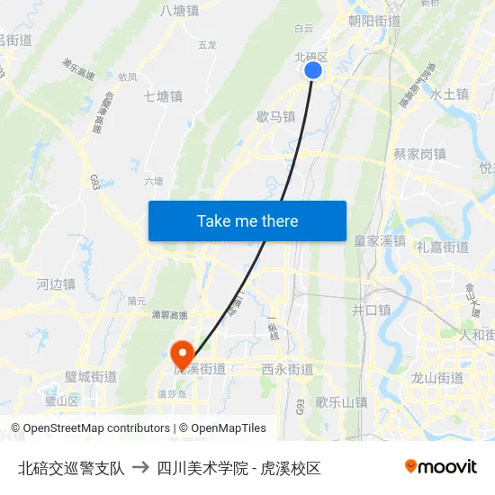 北碚交巡警支队 to 四川美术学院 - 虎溪校区 map