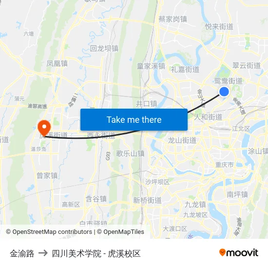 金渝路 to 四川美术学院 - 虎溪校区 map