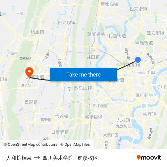人和棕榈泉 to 四川美术学院 - 虎溪校区 map