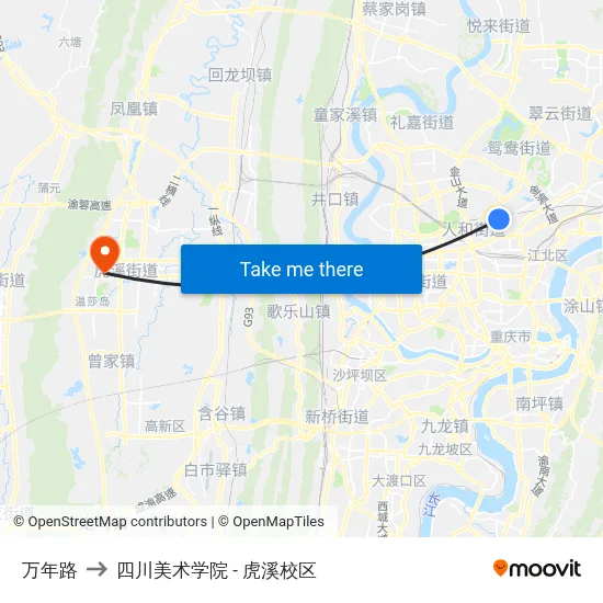 万年路 to 四川美术学院 - 虎溪校区 map