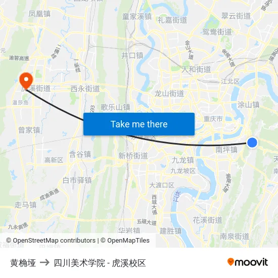 黄桷垭 to 四川美术学院 - 虎溪校区 map