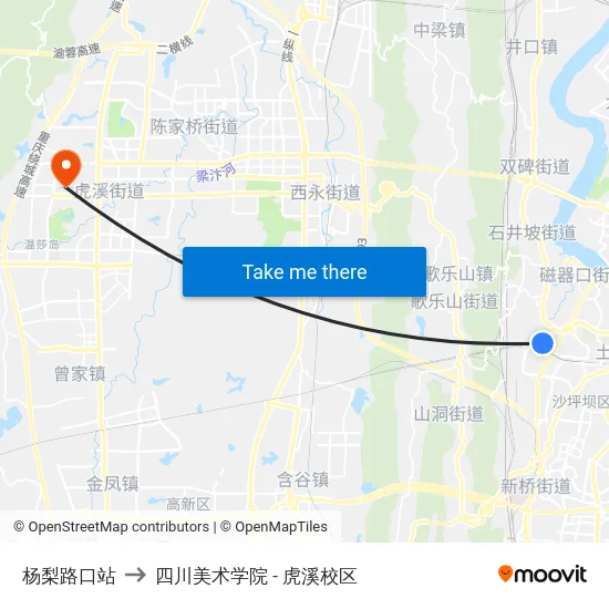杨梨路口站 to 四川美术学院 - 虎溪校区 map