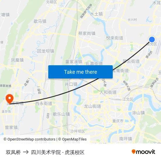 双凤桥 to 四川美术学院 - 虎溪校区 map