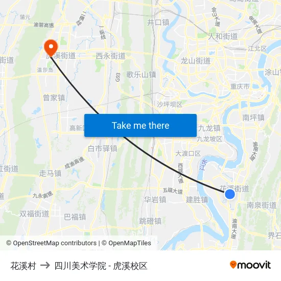 花溪村 to 四川美术学院 - 虎溪校区 map