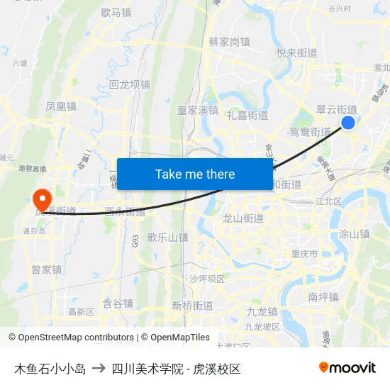 木鱼石小小岛 to 四川美术学院 - 虎溪校区 map