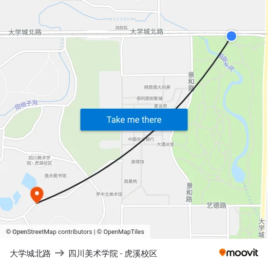 大学城北路 to 四川美术学院 - 虎溪校区 map