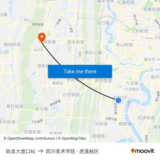 轨道大渡口站 to 四川美术学院 - 虎溪校区 map