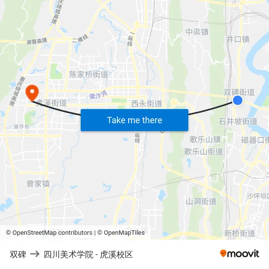 双碑 to 四川美术学院 - 虎溪校区 map