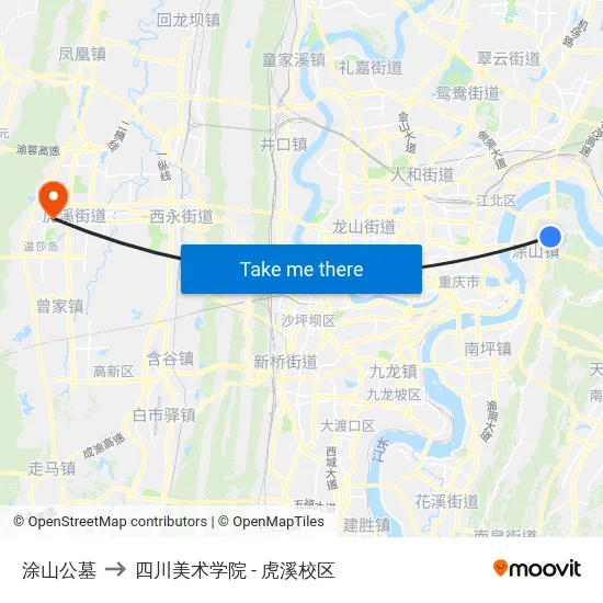 涂山公墓 to 四川美术学院 - 虎溪校区 map