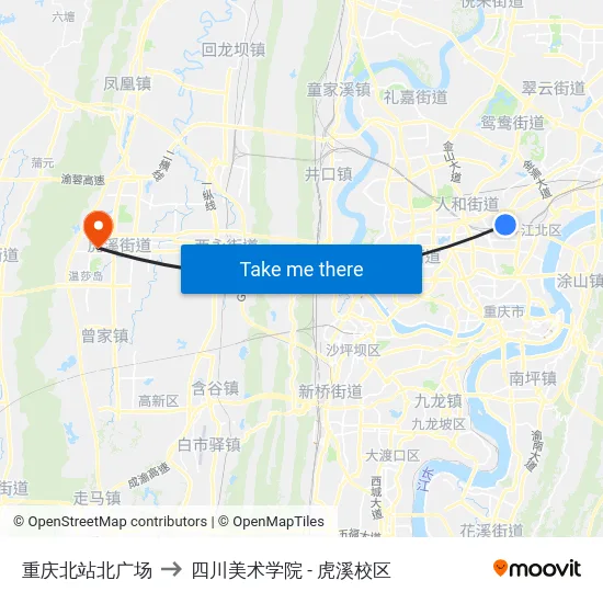 重庆北站北广场 to 四川美术学院 - 虎溪校区 map