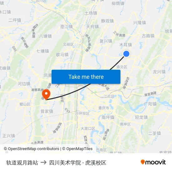 轨道观月路站 to 四川美术学院 - 虎溪校区 map