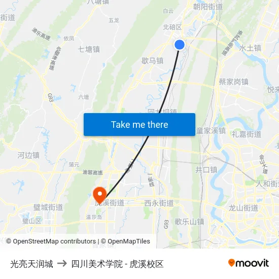 光亮天润城 to 四川美术学院 - 虎溪校区 map