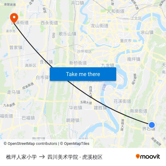 樵坪人家小学 to 四川美术学院 - 虎溪校区 map