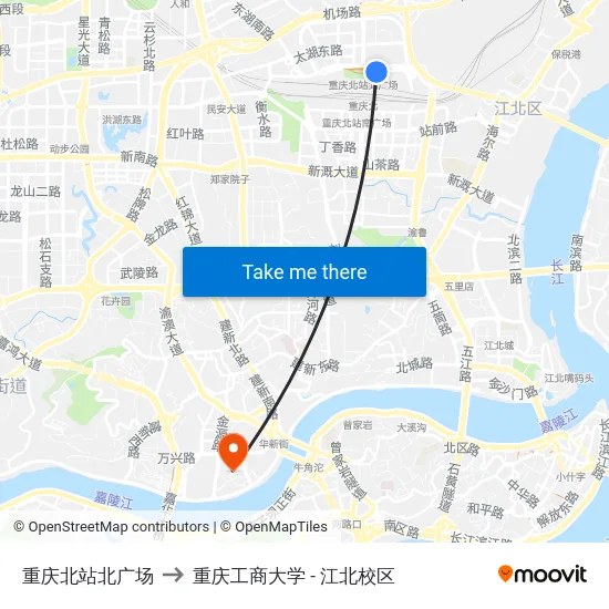 重庆北站北广场 to 重庆工商大学 - 江北校区 map