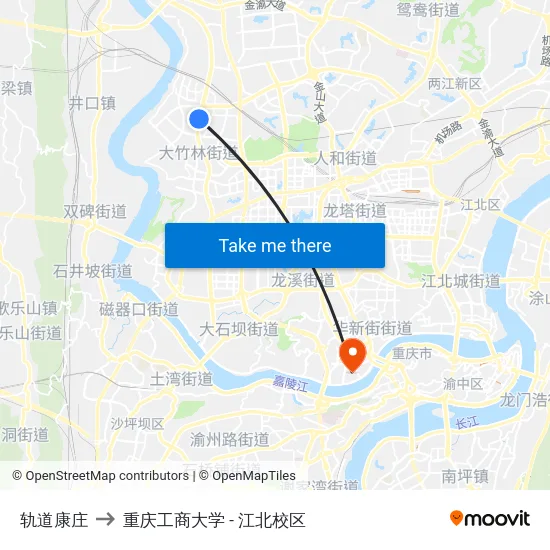 轨道康庄 to 重庆工商大学 - 江北校区 map