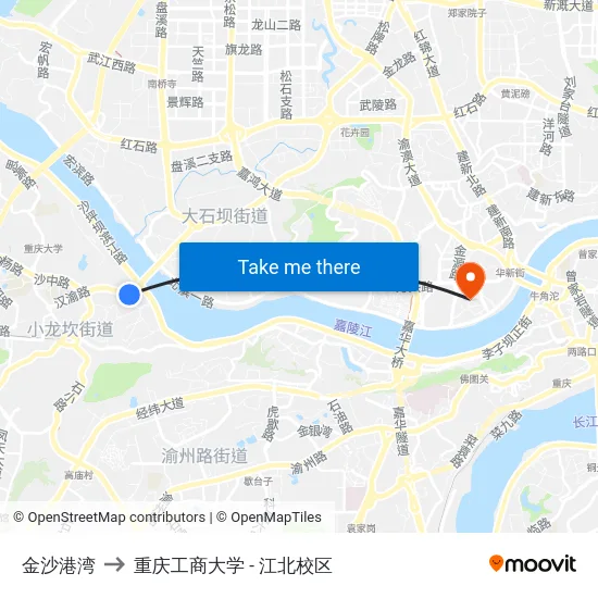 金沙港湾 to 重庆工商大学 - 江北校区 map
