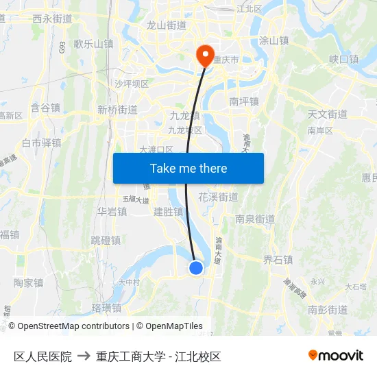 区人民医院 to 重庆工商大学 - 江北校区 map