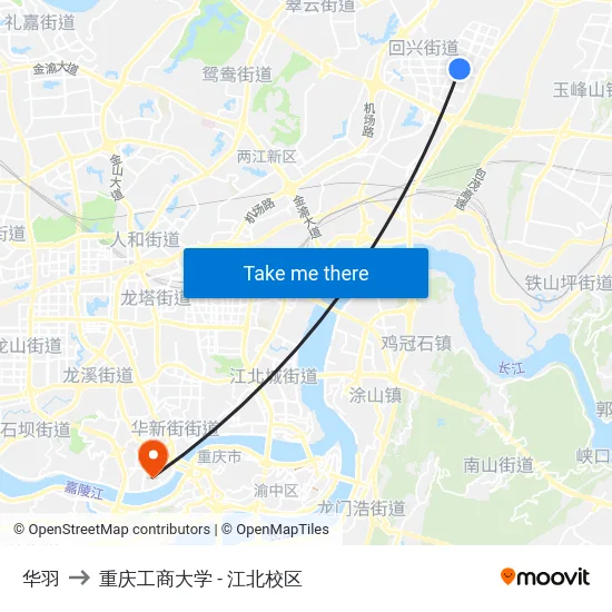 华羽 to 重庆工商大学 - 江北校区 map
