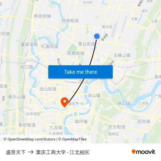 盛景天下 to 重庆工商大学 - 江北校区 map