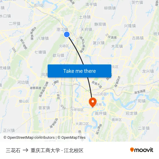 三花石 to 重庆工商大学 - 江北校区 map