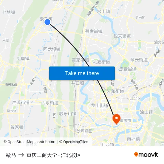 歇马 to 重庆工商大学 - 江北校区 map