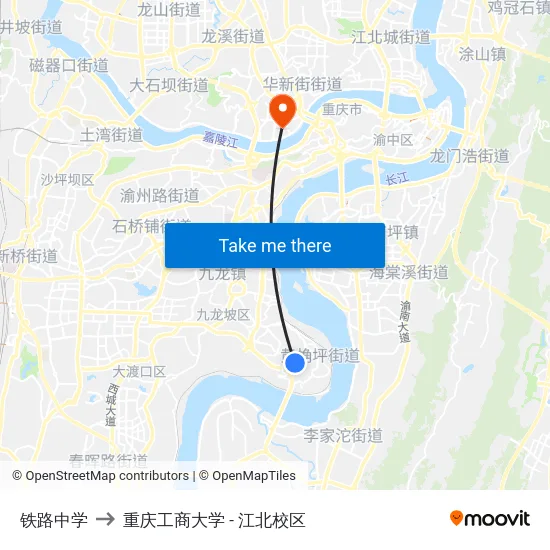铁路中学 to 重庆工商大学 - 江北校区 map