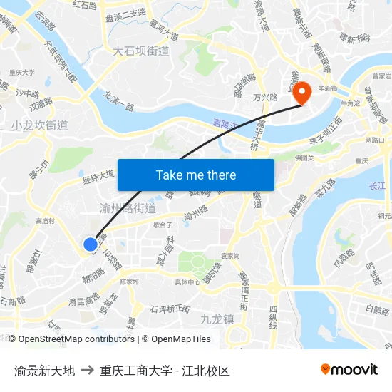渝景新天地 to 重庆工商大学 - 江北校区 map