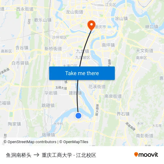 鱼洞南桥头 to 重庆工商大学 - 江北校区 map
