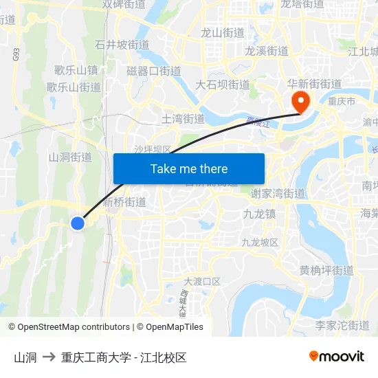 山洞 to 重庆工商大学 - 江北校区 map