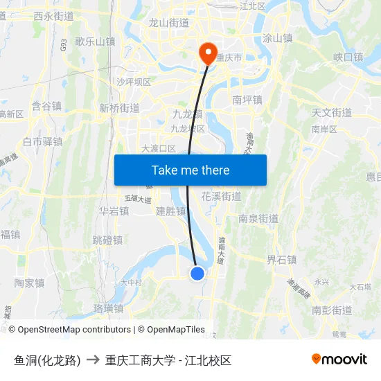 鱼洞(化龙路) to 重庆工商大学 - 江北校区 map
