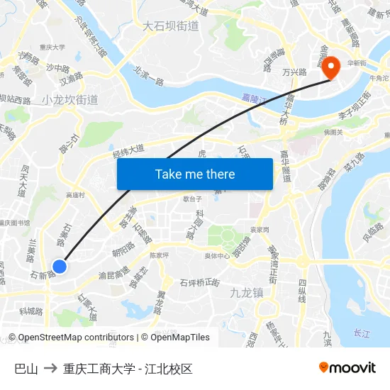 巴山 to 重庆工商大学 - 江北校区 map