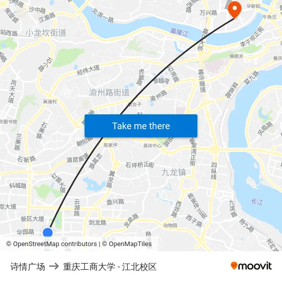 诗情广场 to 重庆工商大学 - 江北校区 map
