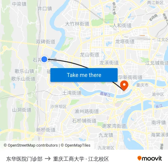 东华医院门诊部 to 重庆工商大学 - 江北校区 map