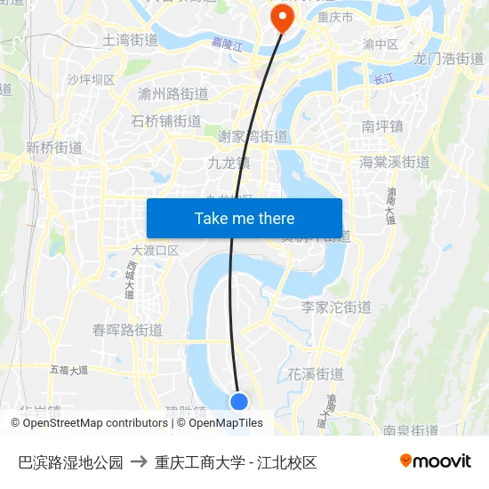 巴滨路湿地公园 to 重庆工商大学 - 江北校区 map