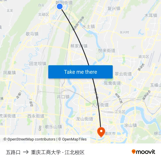 五路口 to 重庆工商大学 - 江北校区 map