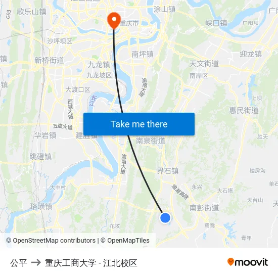 公平 to 重庆工商大学 - 江北校区 map